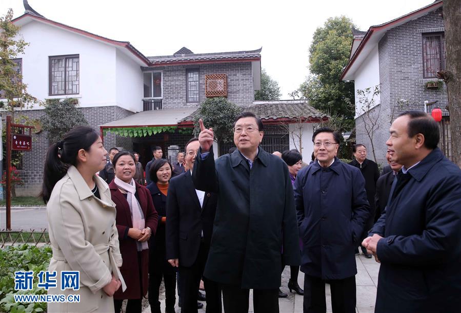 這是11月22日，張德江來到成都郫縣青杠樹村，了解村民委員會工作情況。 新華社記者 劉衛(wèi)兵 攝 