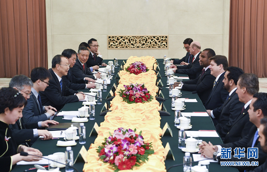 3月22日，中共中央書記處書記、全國政協(xié)副主席杜青林在北京會見巴西民主運(yùn)動黨眾議院黨團(tuán)領(lǐng)袖羅西率領(lǐng)的該黨干部考察團(tuán)。 新華社記者張領(lǐng)攝