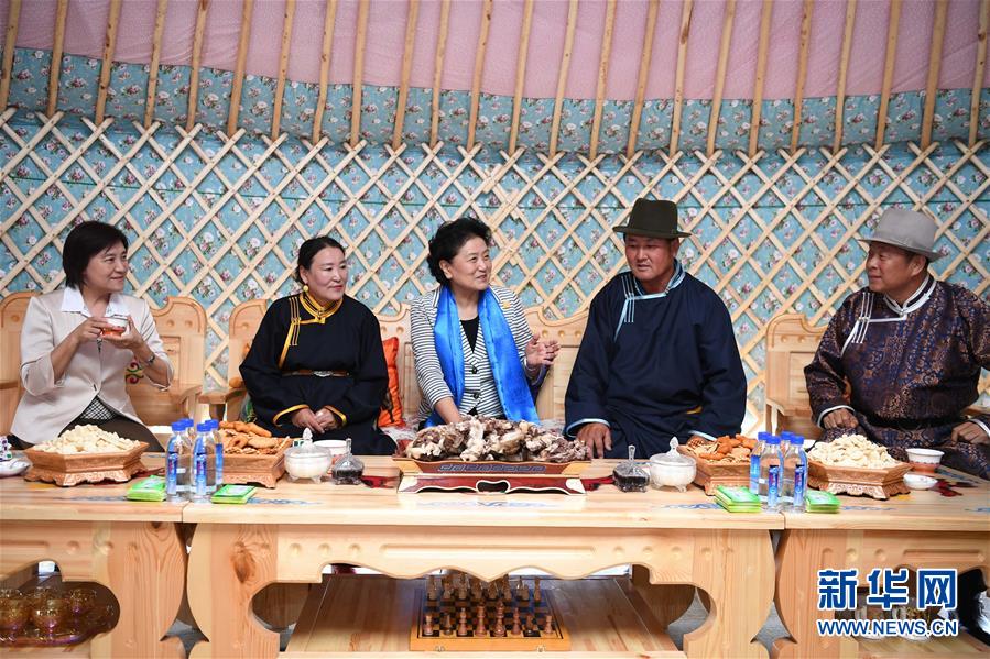 8月10日，中共中央政治局委員、國(guó)務(wù)院副總理、中央代表團(tuán)副團(tuán)長(zhǎng)劉延?xùn)|率中央代表團(tuán)二分團(tuán)來到呼倫貝爾，把以習(xí)近平同志為核心的黨中央的親切關(guān)懷和全國(guó)人民的美好祝福帶給當(dāng)?shù)馗髯甯刹咳罕?。這是劉延?xùn)|在呼倫貝爾市陳巴爾虎旗與當(dāng)?shù)啬撩裼H切交談。新華社記者 連振 攝