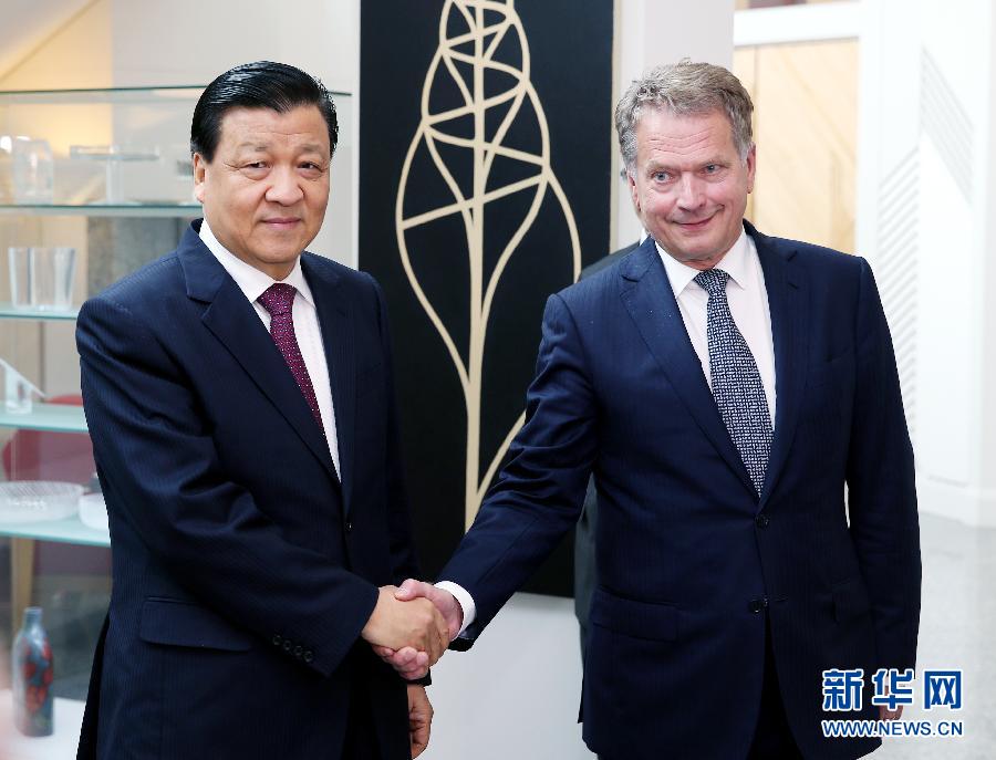 6月12日，中共中央政治局常委、中央書記處書記劉云山在赫爾辛基會(huì)見(jiàn)芬蘭總統(tǒng)尼尼斯特。 新華社記者姚大偉攝