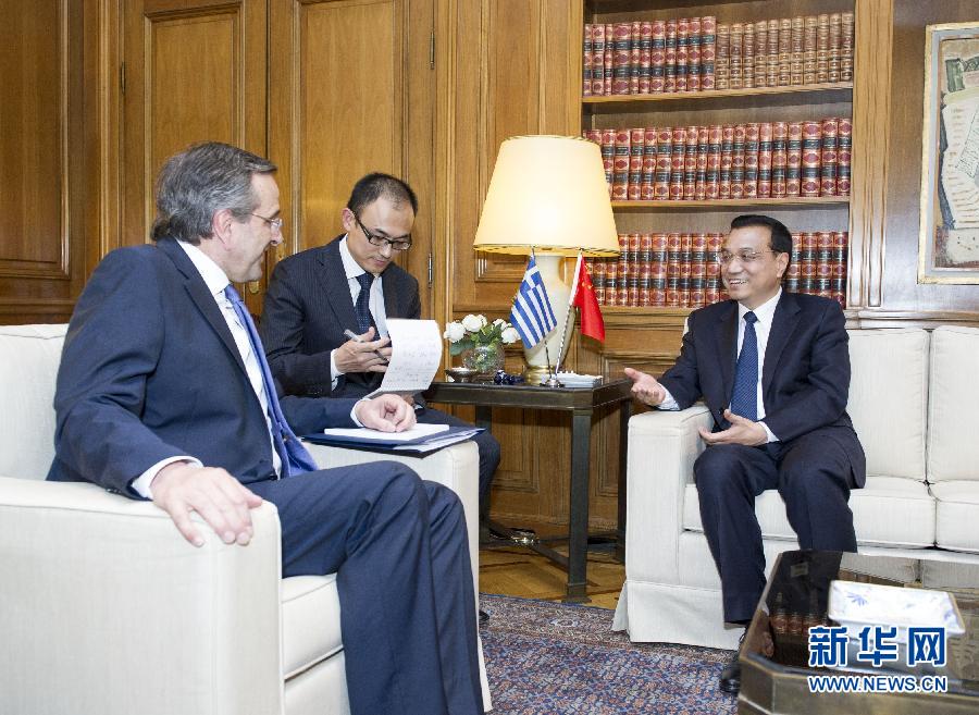 6月19日，國務(wù)院總理李克強(qiáng)在雅典同希臘總理薩馬拉斯舉行會談。新華社記者 王曄 攝