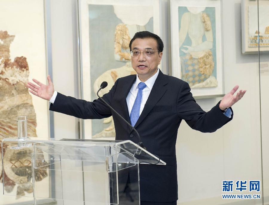 6月21日，國務院總理李克強與希臘總理薩馬拉斯共同出席希臘伊拉克利翁博物館新館開館儀式并發(fā)表講話。 新華社記者 王曄 攝