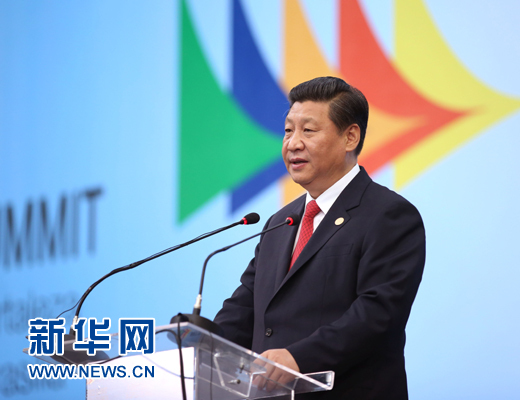 7月15日，國(guó)家主席習(xí)近平在巴西福塔萊薩出席金磚國(guó)家領(lǐng)導(dǎo)人第六次會(huì)晤并發(fā)表重要講話(huà)。 新華社記者 蘭紅光 攝