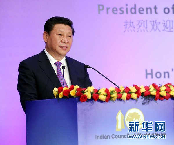 9月18日，國家主席習(xí)近平在印度世界事務(wù)委員會發(fā)表題為《攜手追尋民族復(fù)興之夢》的重要演講。 新華社記者 姚大偉 攝