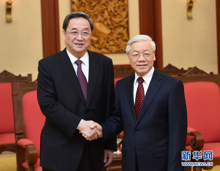 12月25日至27日，中共中央政治局常委、全國(guó)政協(xié)主席俞正聲對(duì)越南進(jìn)行正式訪問(wèn)。這是12月26日，俞正聲在河內(nèi)會(huì)見越共中央總書記阮富仲。 新華社記者劉建生攝