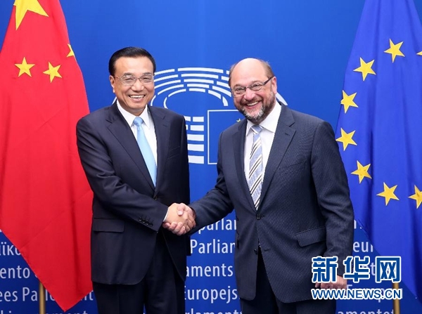 當?shù)貢r間6月29日上午，國務院總理李克強在布魯塞爾會見歐洲議會議長舒爾茨。 新華社記者 龐興雷 攝