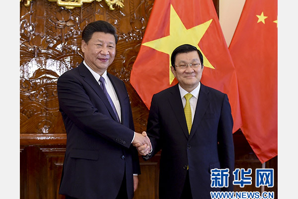 11月6日，中共中央總書記、國家主席習近平在河內(nèi)同越南國家主席張晉創(chuàng)舉行會談。 新華社記者李學(xué)仁攝