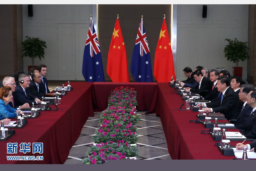 11月16日，國家主席習(xí)近平在土耳其安塔利亞會(huì)見澳大利亞總理特恩布爾。 新華社記者 龐興雷 攝