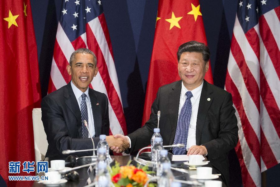 11月30日，國家主席習(xí)近平在巴黎會(huì)見美國總統(tǒng)奧巴馬。新華社記者黃敬文攝