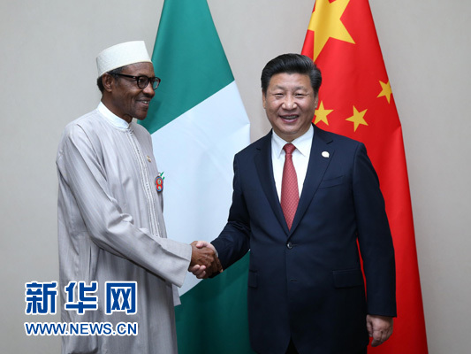 12月4日，國(guó)家主席習(xí)近平在約翰內(nèi)斯堡會(huì)見尼日利亞總統(tǒng)布哈里。 新華社記者 龐興雷 攝 