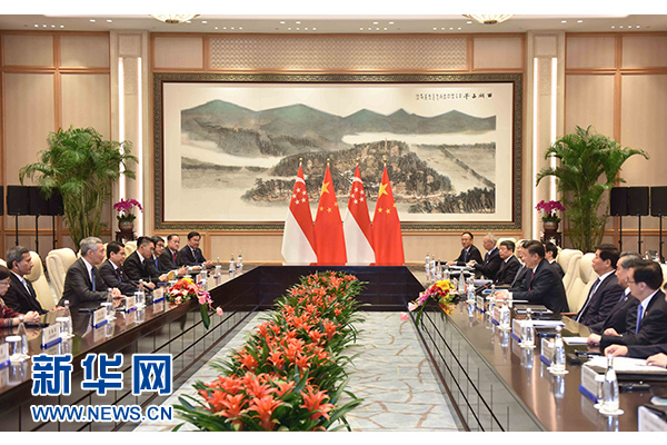 9月2日，國家主席習(xí)近平在杭州會(huì)見新加坡總理李顯龍。新華社記者張鐸攝