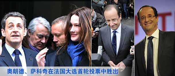 奧朗德、薩科奇在法國大選首輪投票中勝出